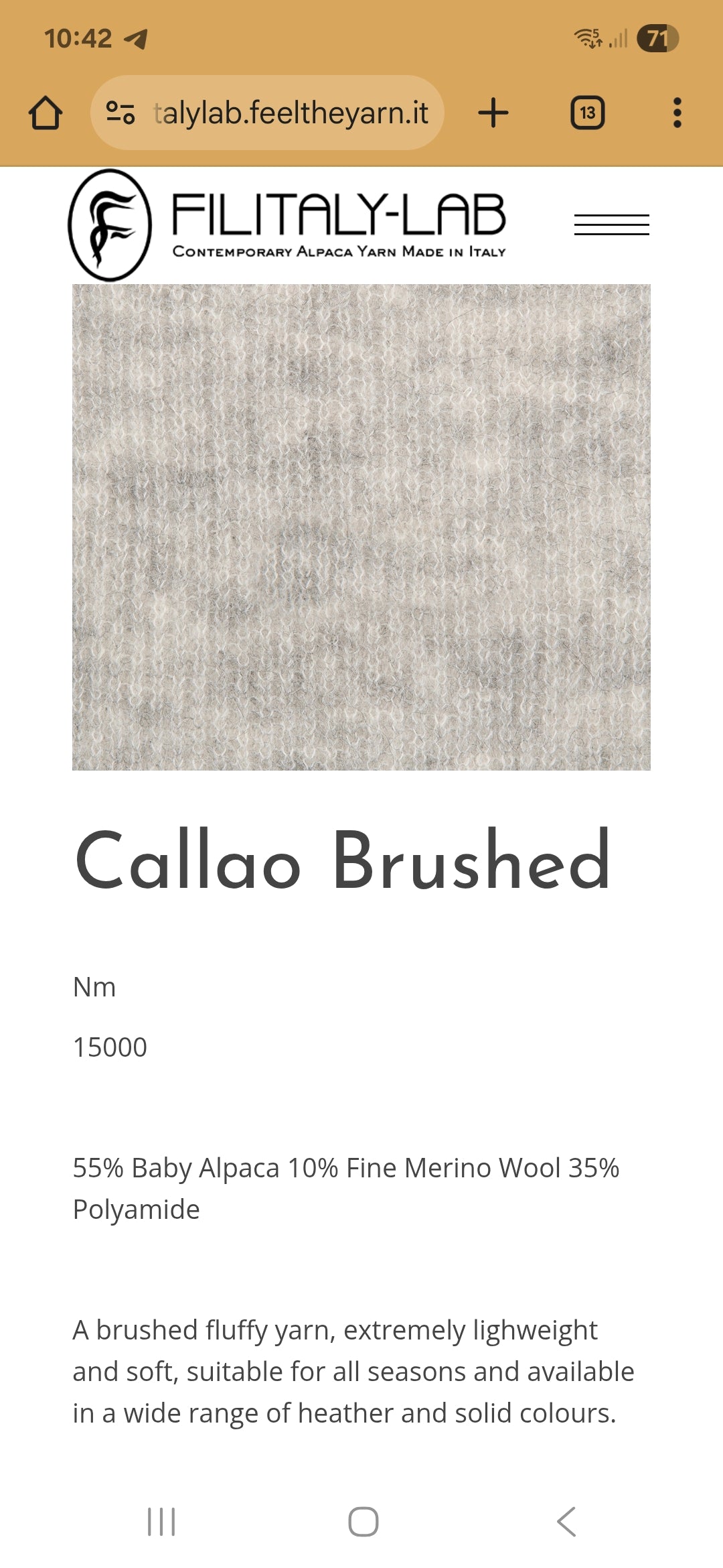 100g Baby Alpaca morbido filato italiano colore Beige N.995