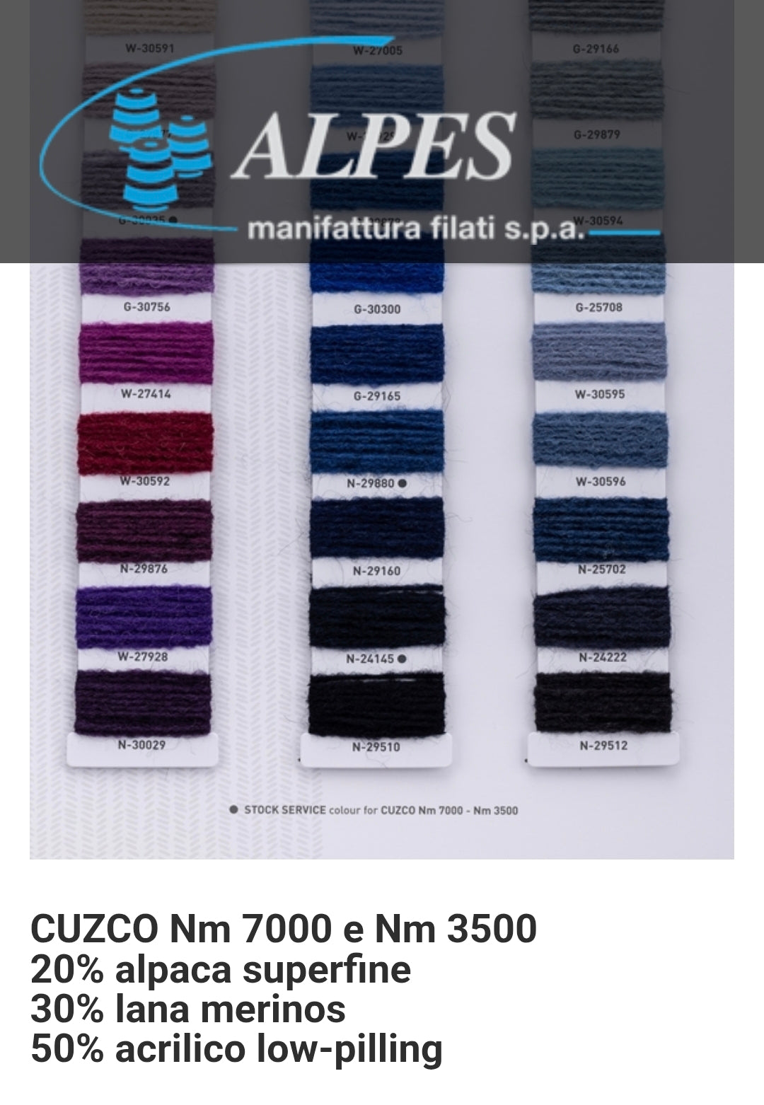 100g Lana Merino Alpaca Superfine filato italiano colore Blu Notte N.1204