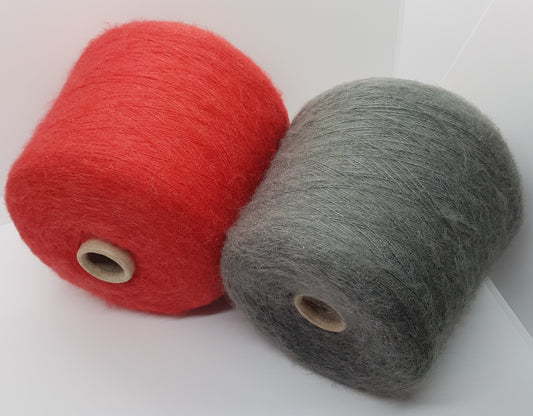 100g Kid Mohair Soft Elastan Italian Yarn Red N.146 et gris N.147