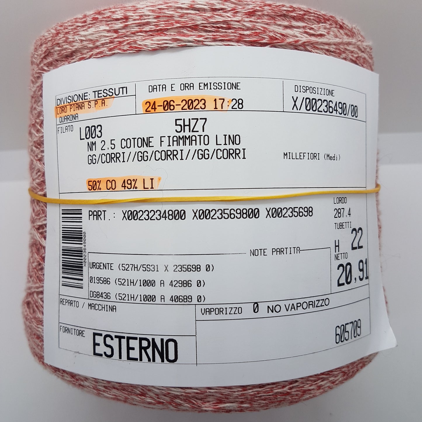 LORO PIANA  Italian cotton linen on Italian cones color red beige mouliné gray N. P26