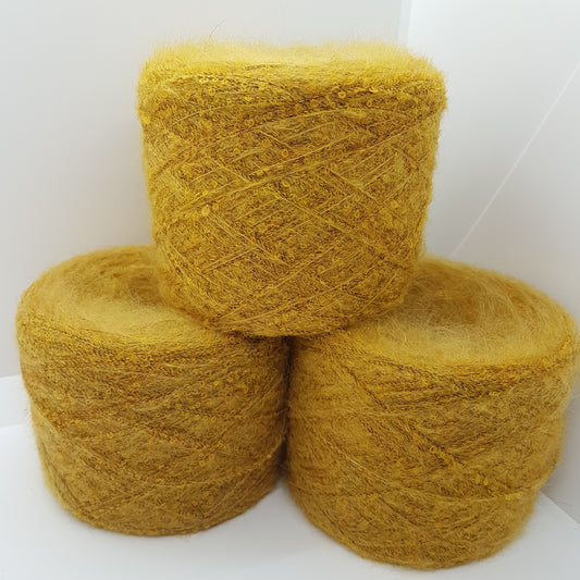 Mohair Lana Bouclé Italian yarn Soft color ocher mustard mélange N.288