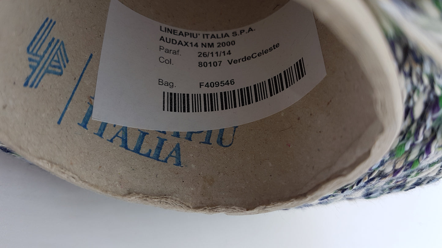 100g Lino Cotone filato italiano colore Bianco Verde Blu Mélange N.403