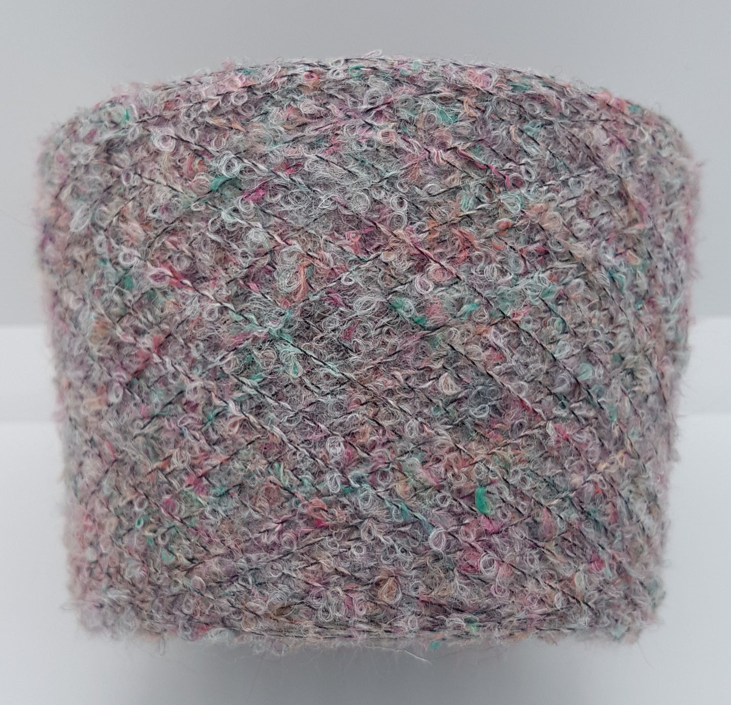 100g Lana Bouclé filato italiano colore Grigio mélange Verde Rosa N.473