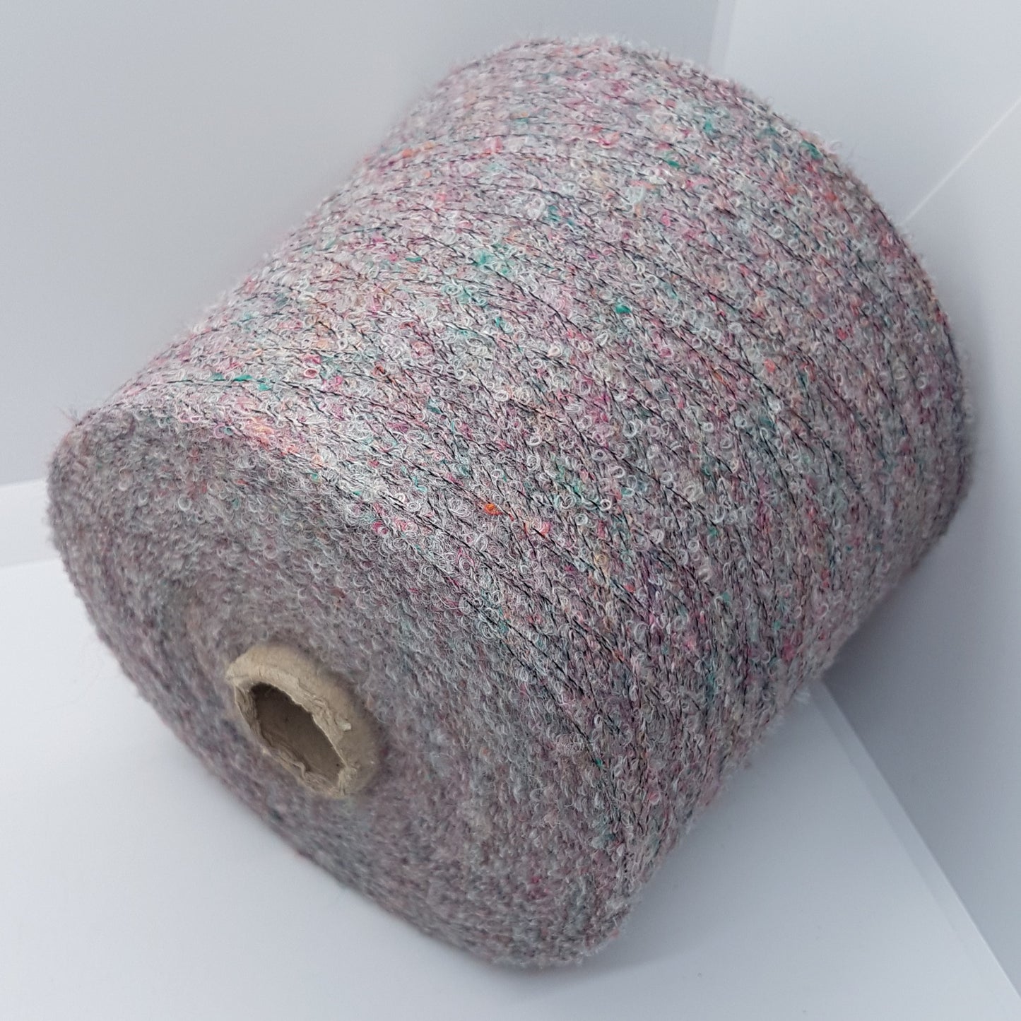 100g Lana Bouclé filato italiano colore Grigio mélange Verde Rosa N.473