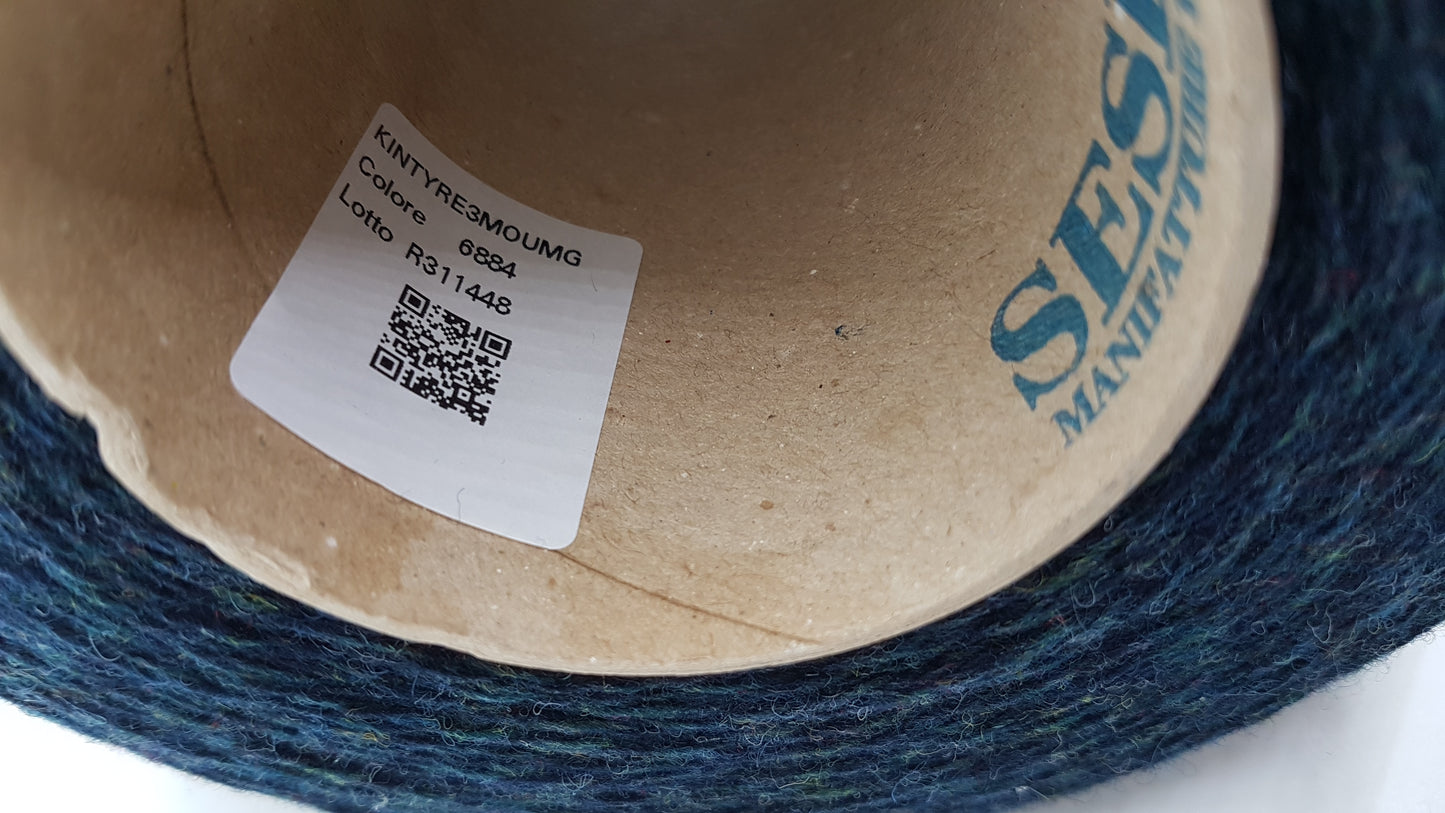 100g de laine Shetland 100% fil italien, couleur Bleu Mélange N. 543