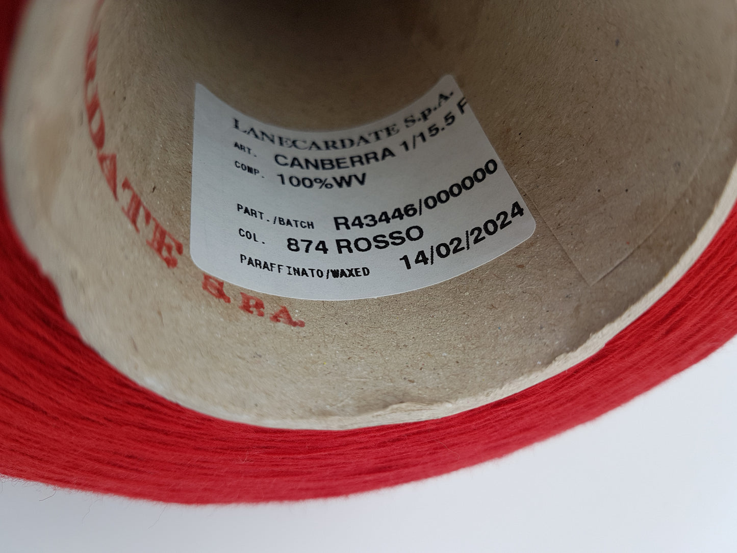 1, 1 KG Laine Extrafine Canberra Fil italien Couleur Rouge Classique N. 584