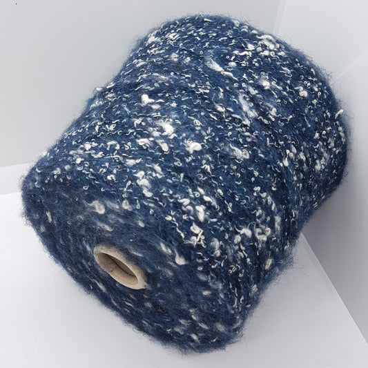 100g Bouclé Wool Cotton Italian yarn color Blue White N.593