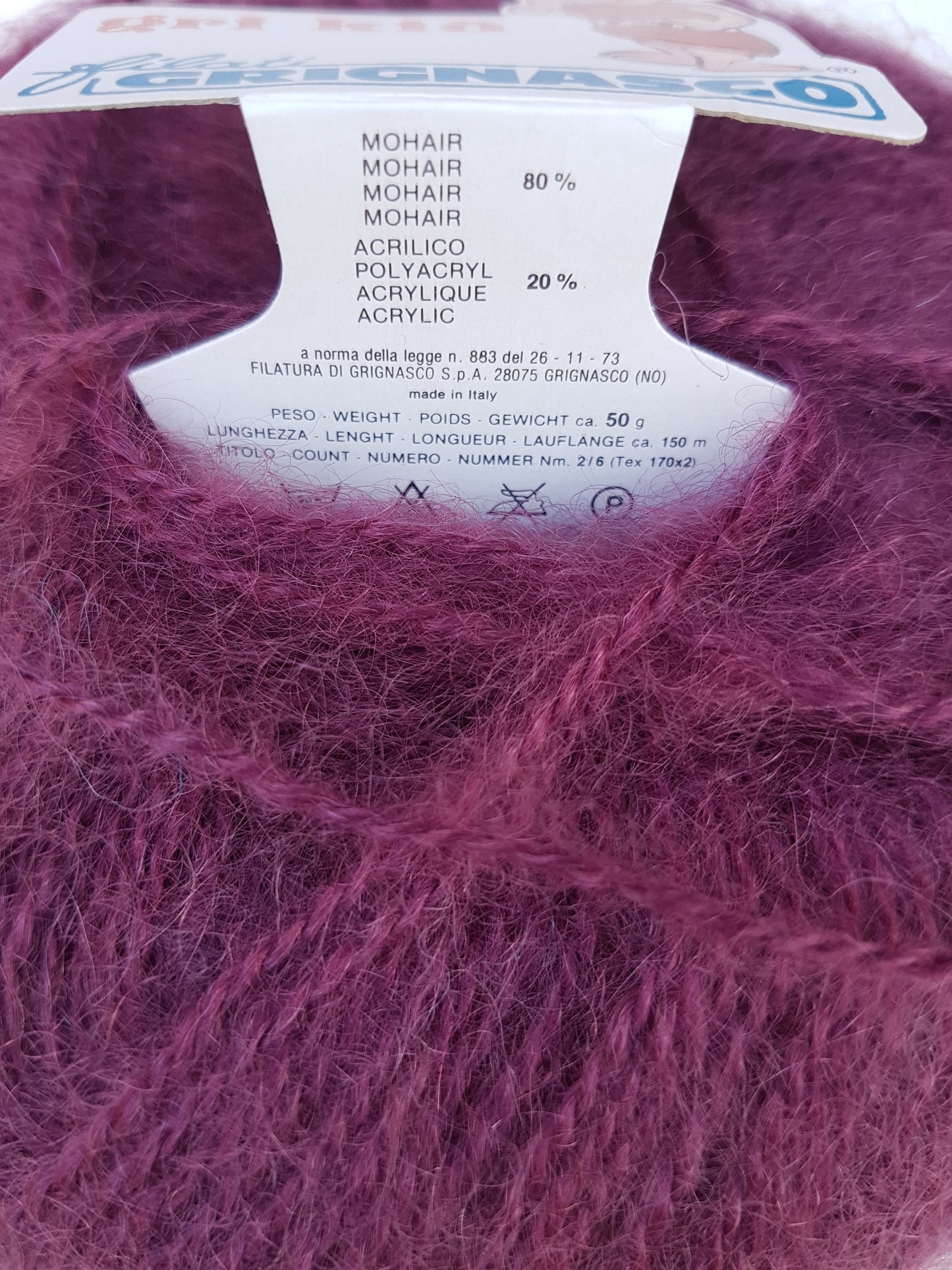 50g Mohair 80% filato italiano colore Viola Prugna N.603