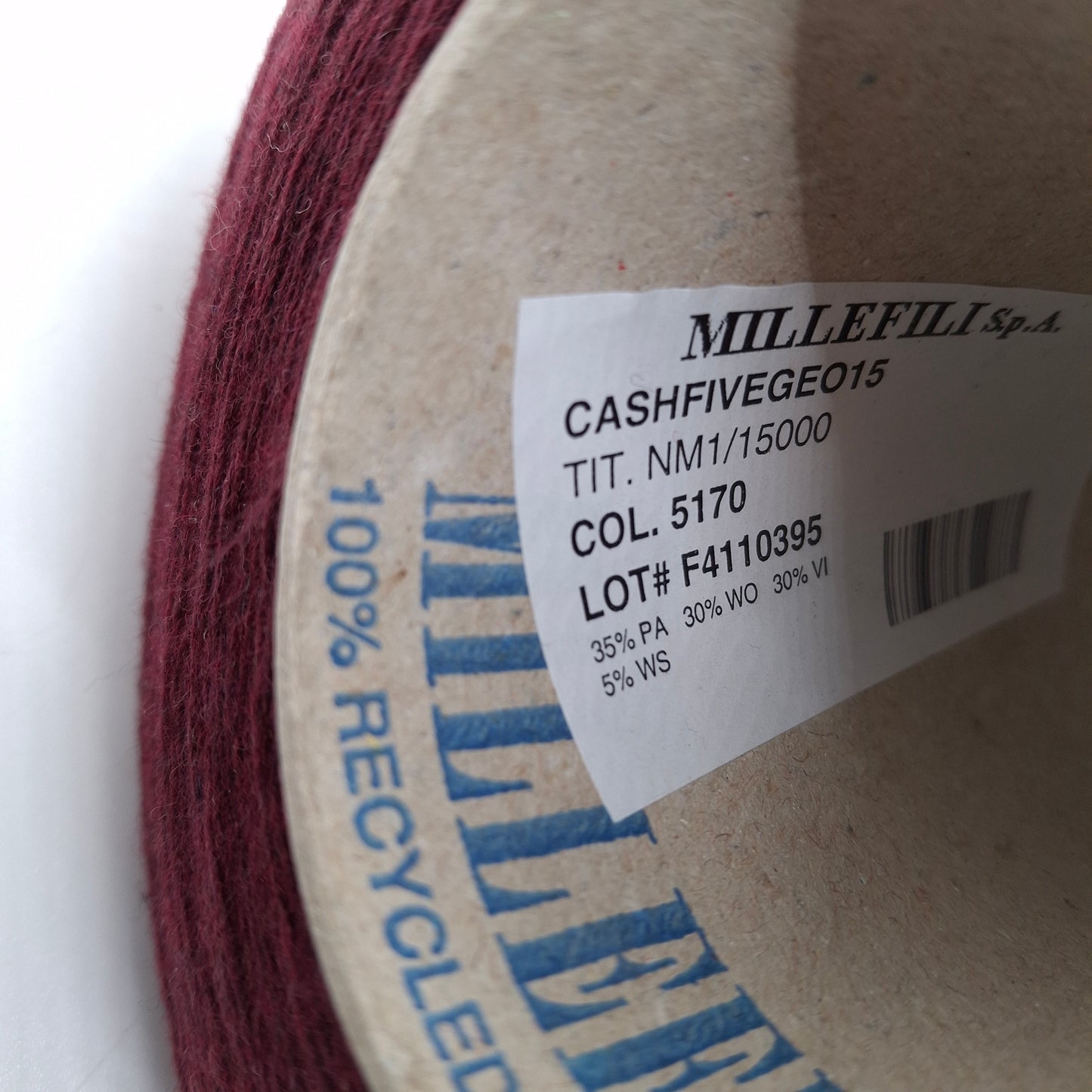 Fil de laine cachemire italien couleur bordeaux N. 761