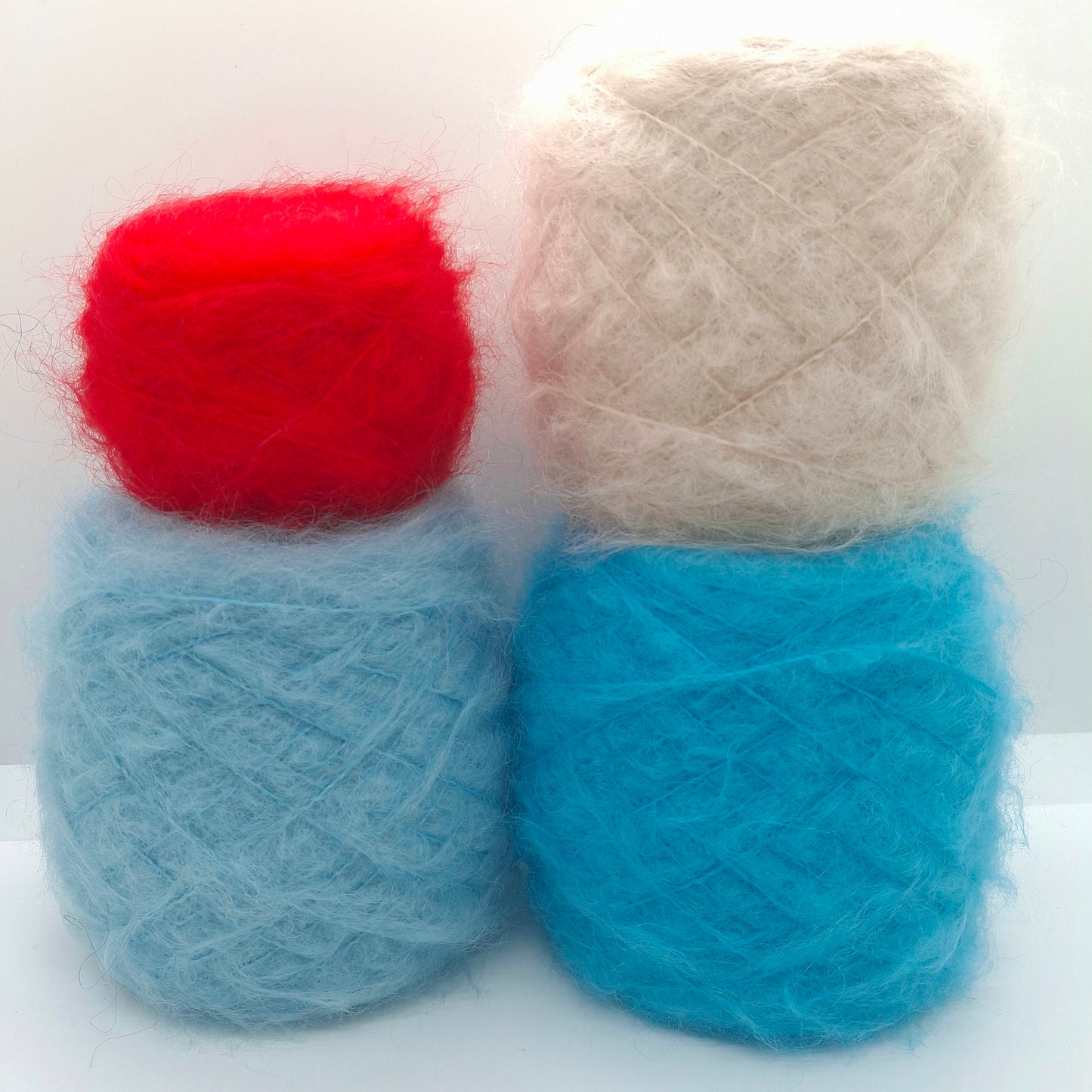 Soft Italian mohair yarn, color Red, Light Blue, Beige, No. 949