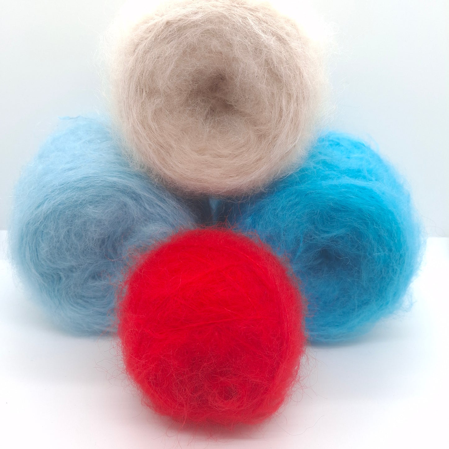 Soft Italian mohair yarn, color Red, Light Blue, Beige, No. 949