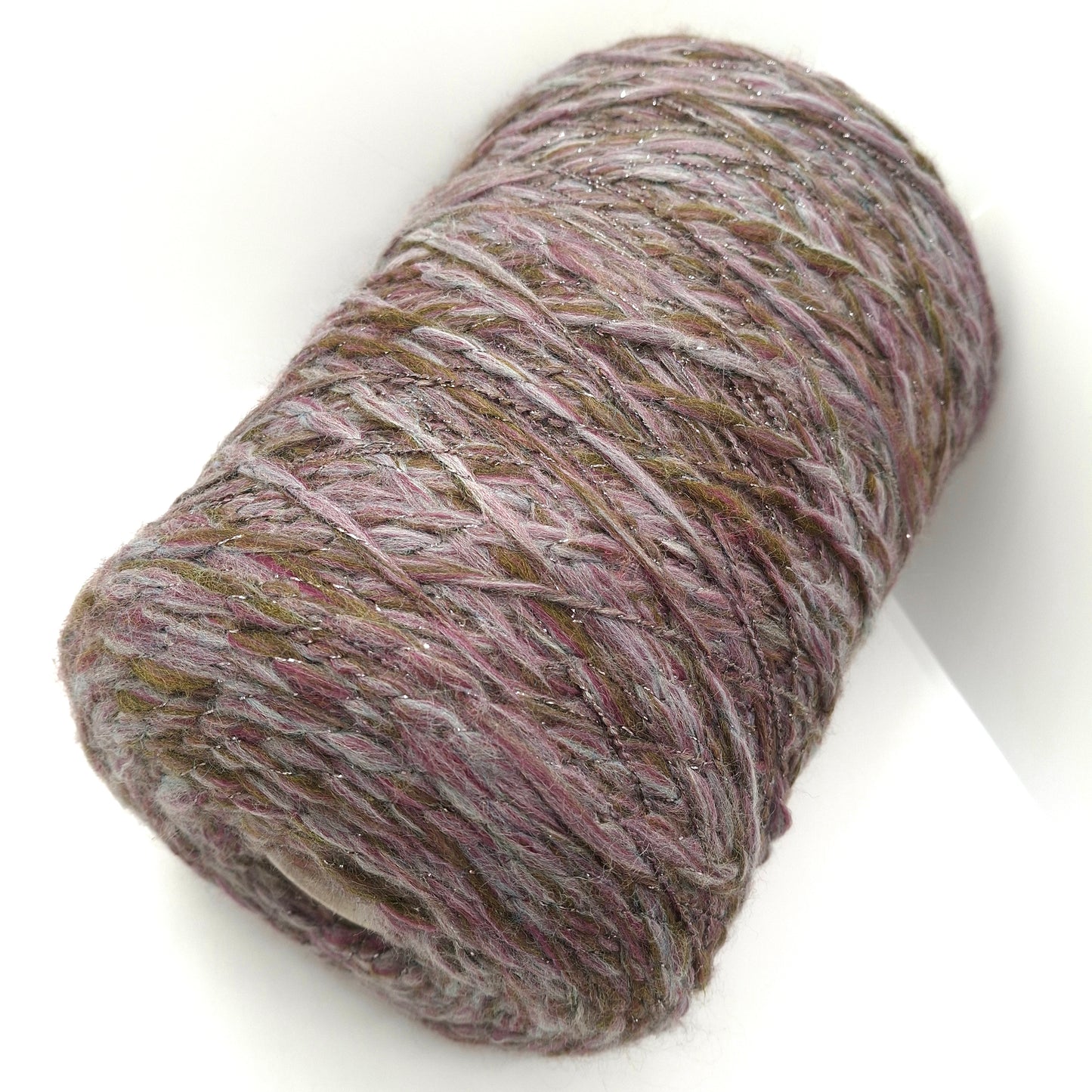 450 g de fil italien irrégulier, coloris olive, gris lilas avec lurex argenté, n° 1138