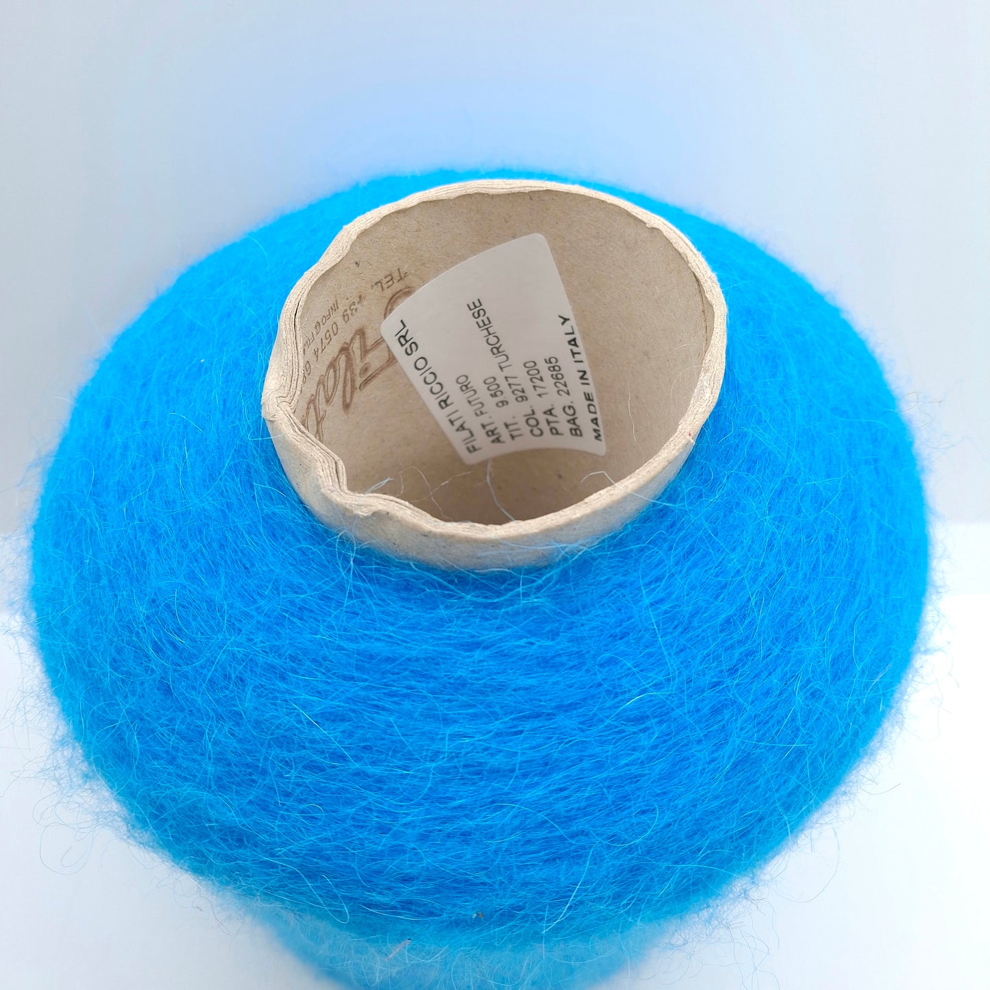 100 g de fil italien doux en alpaga brossé, coloris bleu turquoise N. 1256