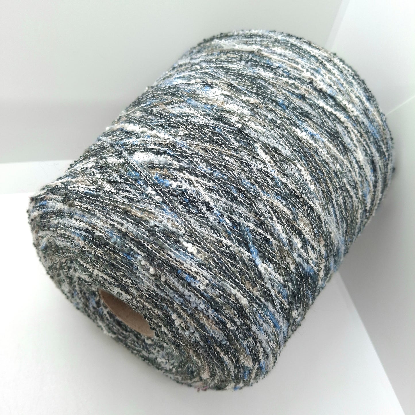 100g Italian Irregular Frisè Yarn White Grey Blue N.1343