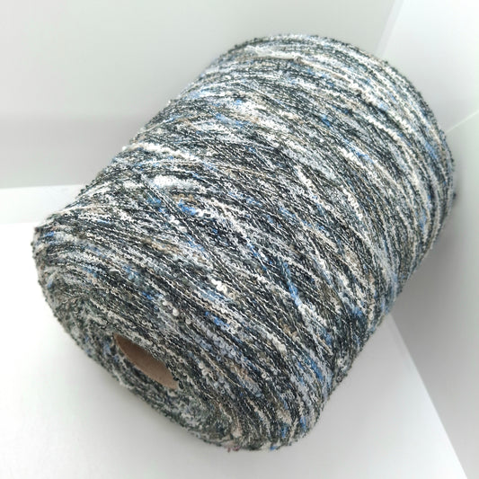 100g Italian Irregular Frisè Yarn White Grey Blue N.1343