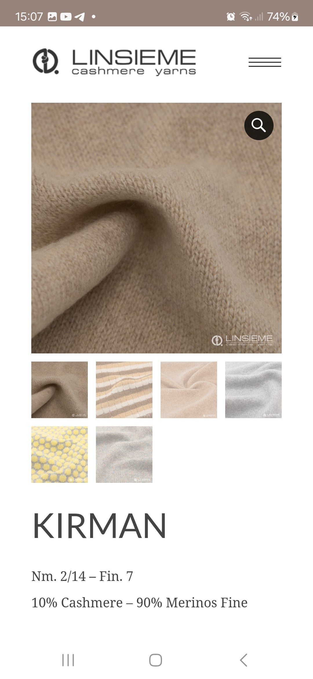 Hilado fino italiano de lana merino de cachemira color beige N.716