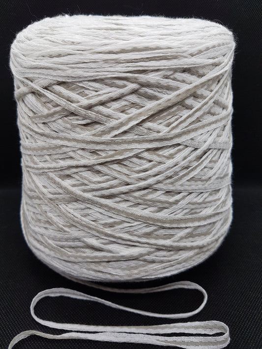 730g Soft Cotton Italian Tape Bulky Knitting Yarn color White&Grey in cone N.77