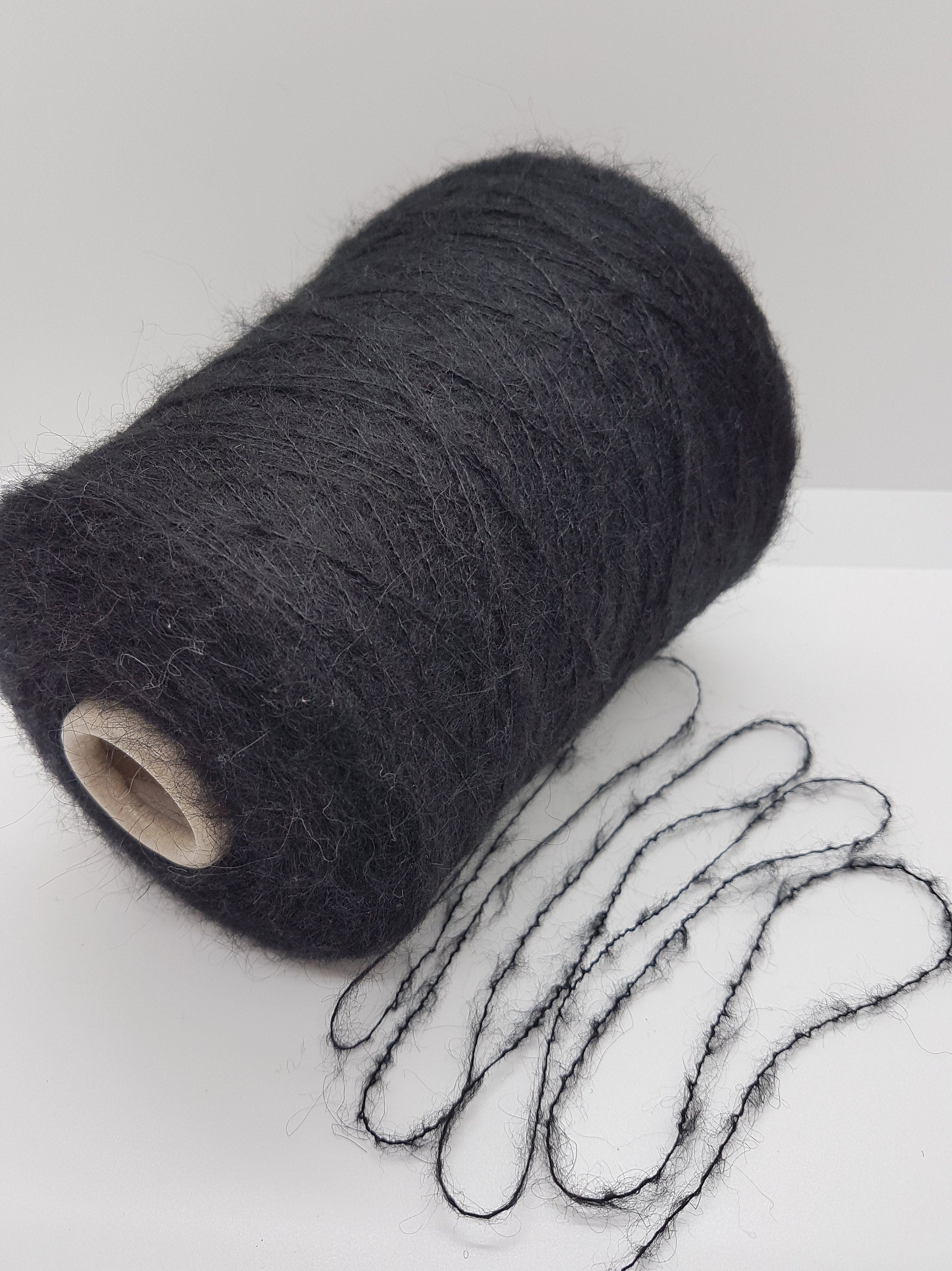 270g-350g Kid Mohair Soft Italian Knitting Yarn color Black in cone N.10