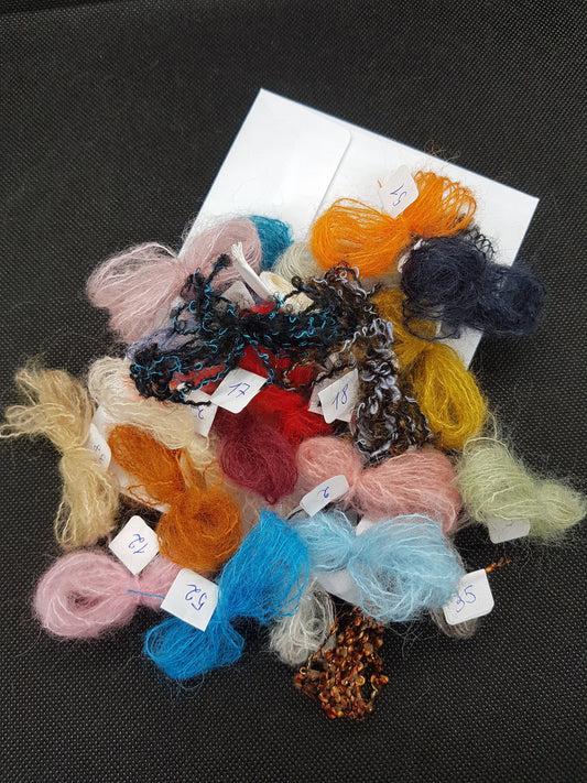 Samples of Yarns mohair, alpaca, cotton, merinos and virgin wool, lurex sent in envelope by mail up to 20pcs