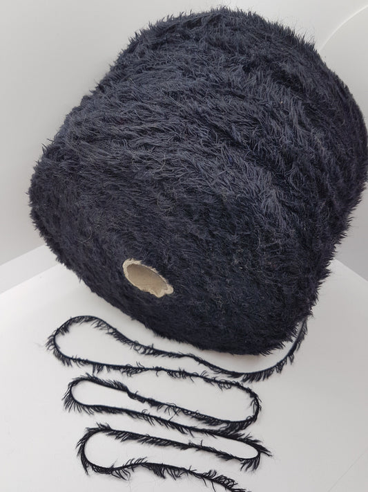 100g Wool Faux Fur Effect Tagliatino Italian Knitting Yarn color Black in cake or cone N.127